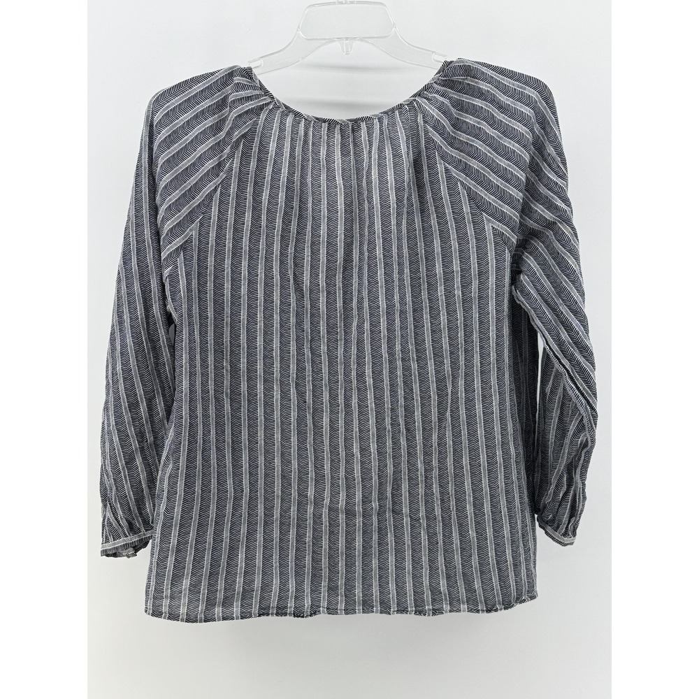Joie Navy Blue White Chevron Stripe Cotton Split Neck Blouse Top Large - Picture 3 of 8